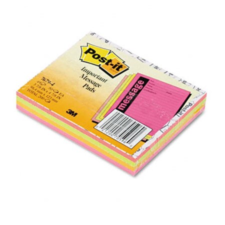 Post-It Sticky note Super Sticky 7679-4-SS Super Sticky Message Pads- 3-7/8 x 4-7/8- Neon- 4 50-Sheet Pads/Pack 7679-4-SS